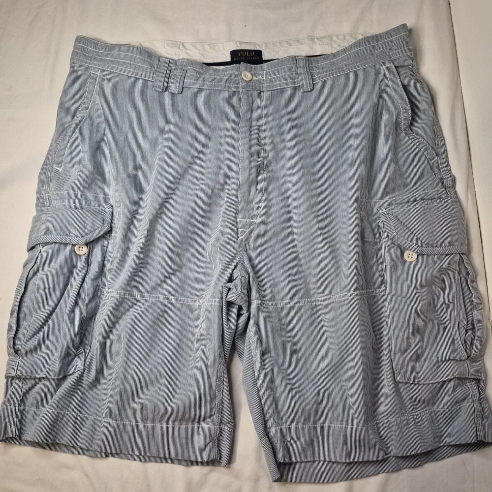 Polo Ralph Lauren Cargo Shorts Mens 44B Seersucker Striped Casual Outdoor Summer